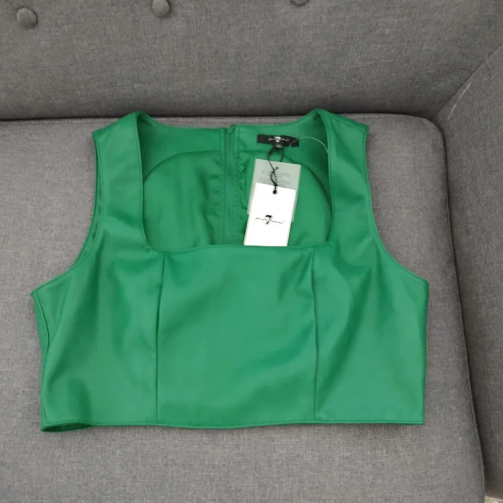 7 for All Mankind Faux Leather Crop Top L